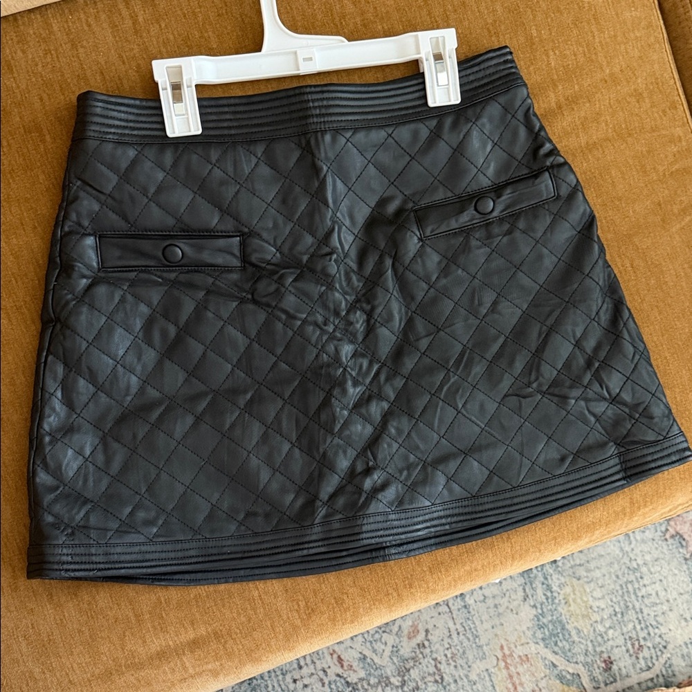 Aqua Black Quilted Faux Leather Mini Skirt